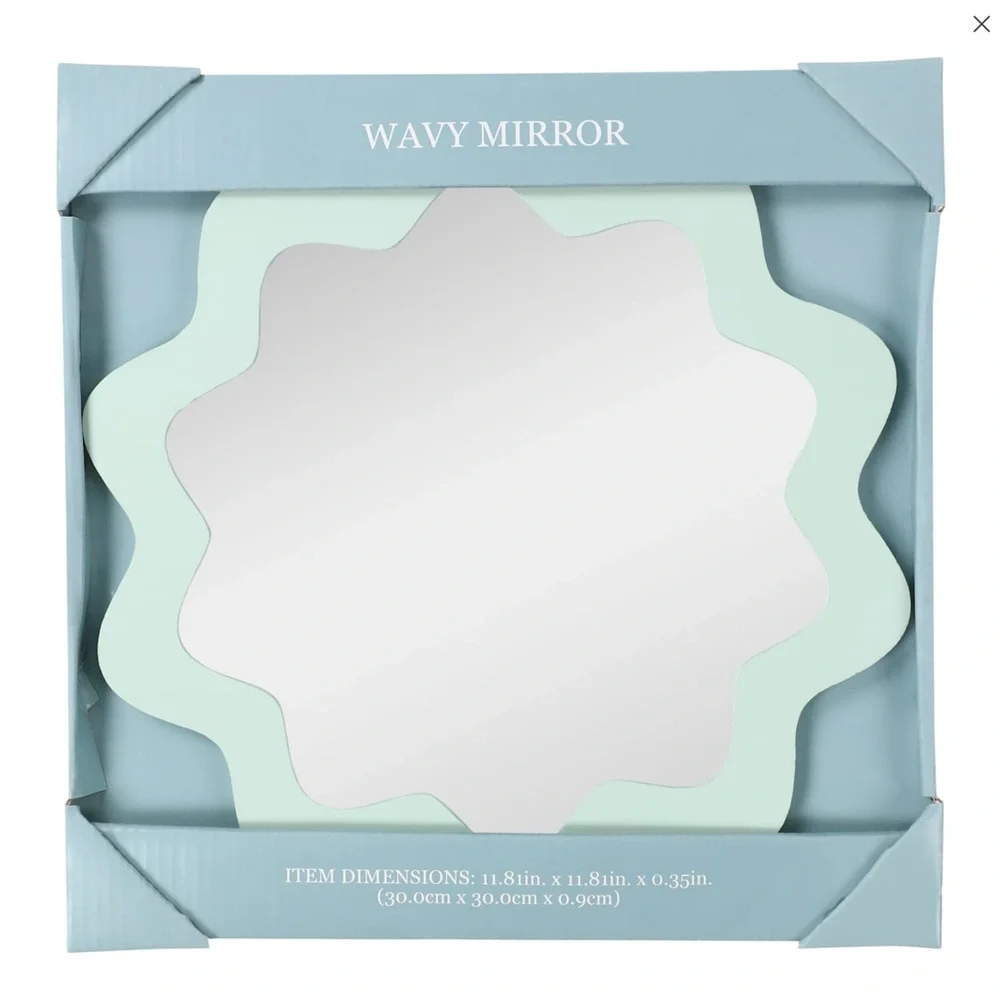 Wavy Mirror - Mint Green Wavy Scallop Round Wall Mirror 12in NEW